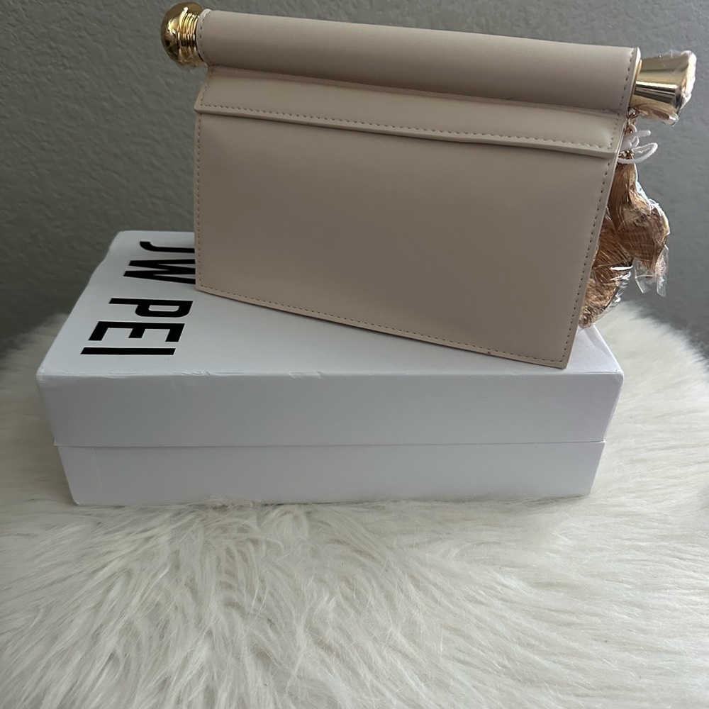 JW PEI Cream Clutch Bag with Gold Accents